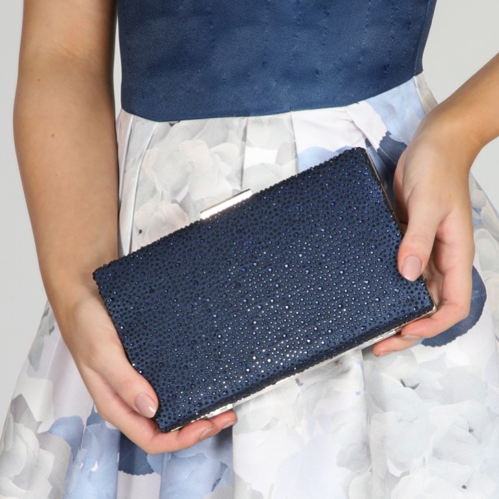 Perfect Bridal Sorrel Navy Sparkly Diamante Box Clutch Bag