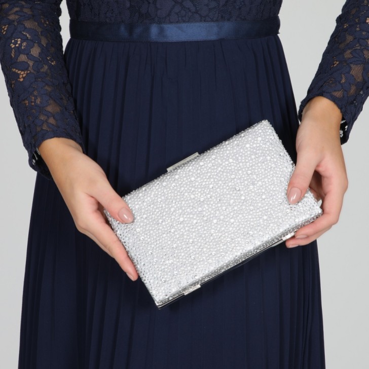Perfect Bridal Sorrel Silber funkelnde Diamante Box Clutch Tasche
