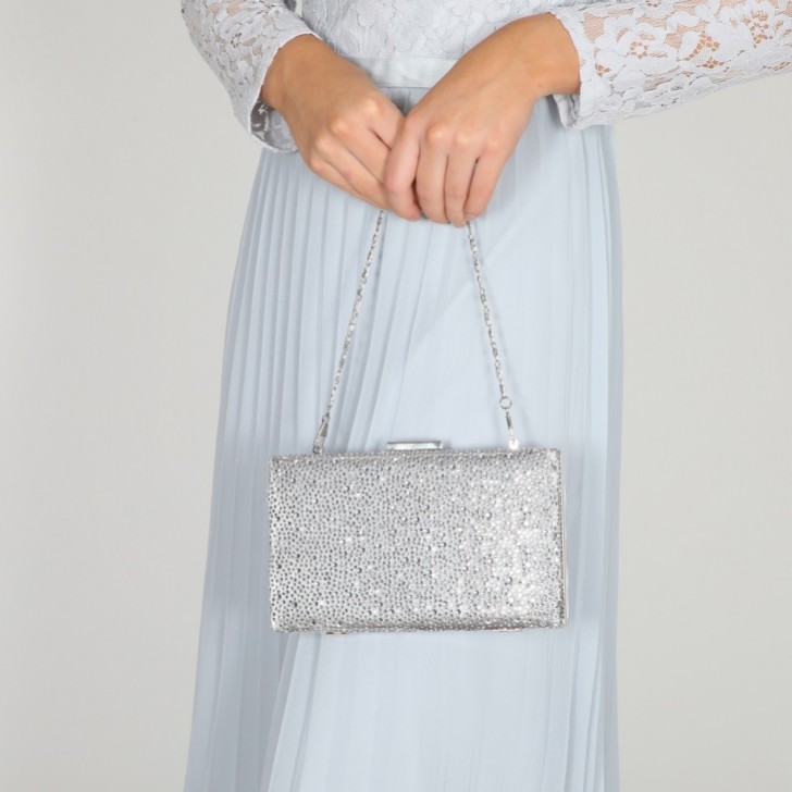 Perfect Bridal Sorrel Silber funkelnde Diamante Box Clutch Tasche
