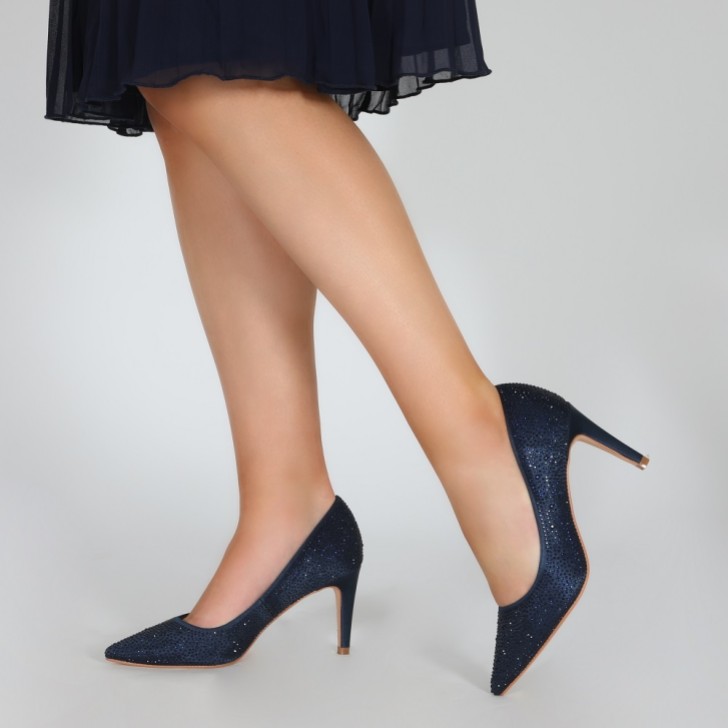 Perfect Bridal Stara Navy Crystal Embellished Pointed Courts