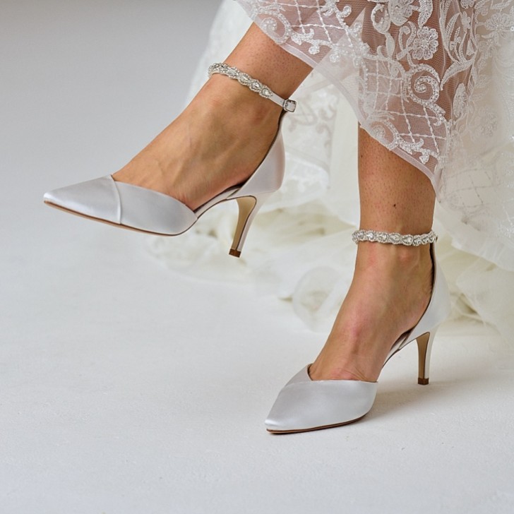 Perfect Bridal Summer Dyeable Ivory Satin Crystal Ankle Strap Court Shoes