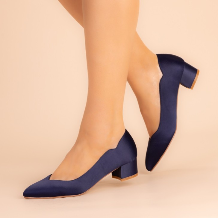 Perfect Bridal Sutton Midnight Satin Low Block Heel Court Shoes