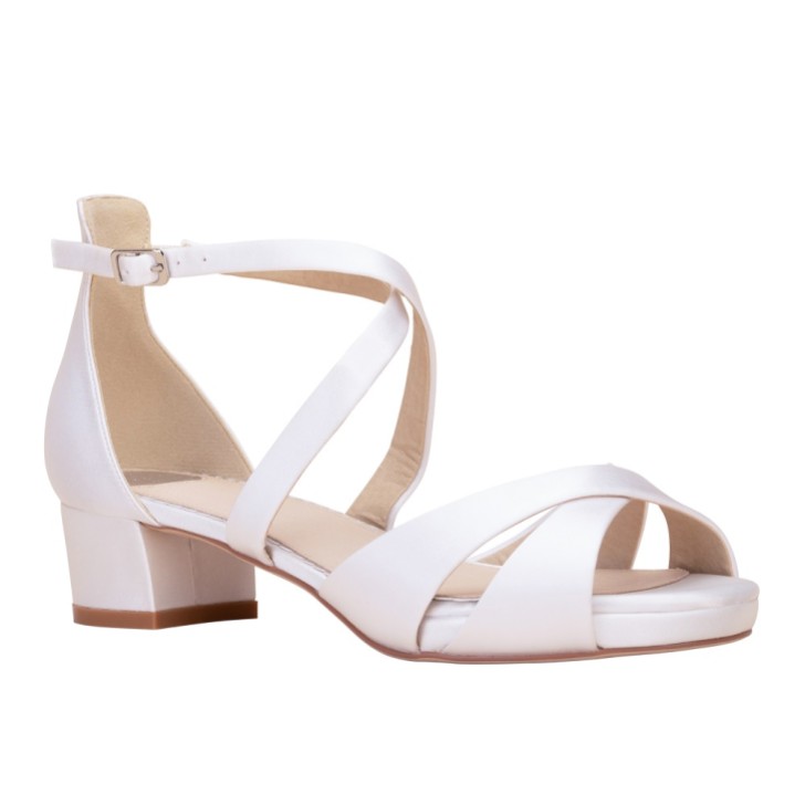 Perfect Bridal Winnie Dyeable Ivory Satin Low Block Heel Strappy Sandals