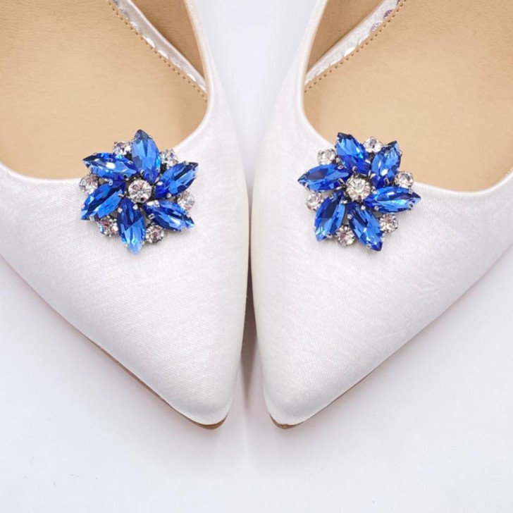 Petal Sapphire Crystal Flower Shoe Clips