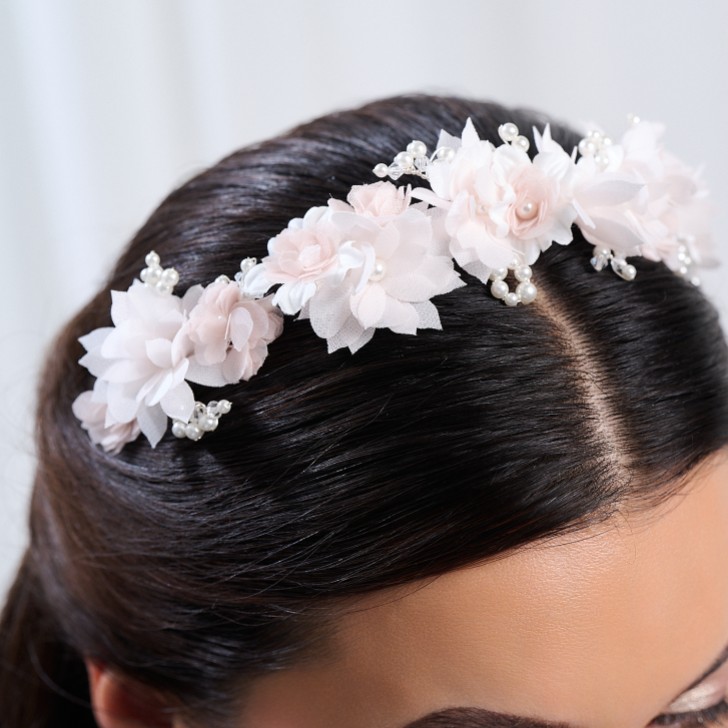 Petula Blush Flowers and Pearl Bridal Headband