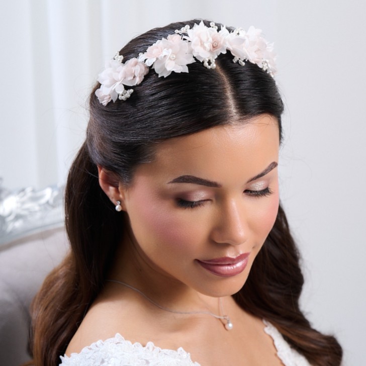 Petula Blush Flowers and Pearl Bridal Headband
