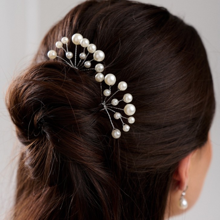 Polly Ivory Pearl Spray Wedding Hair Pin