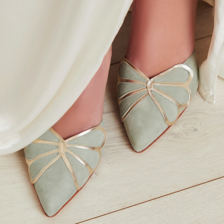 Rachel Simpson Anais Mint Suede Low Heel Ankle Strap Court Shoes