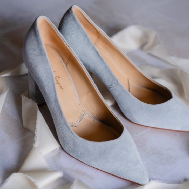 Rachel Simpson Escarpins à talons carrés en daim bleu Celine