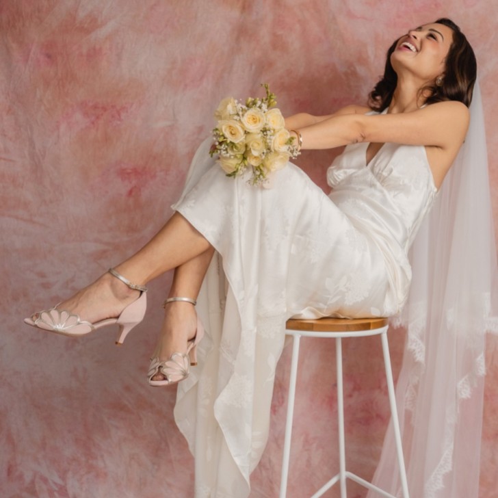 Rachel Simpson Isadora Blush Suede Low Heel Ankle Strap Sandals