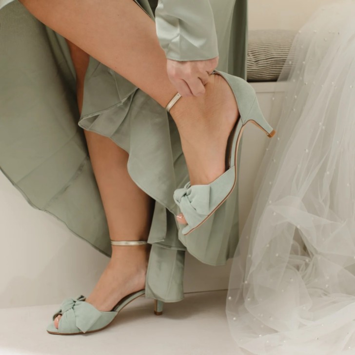 Rachel Simpson Margot Mint Green Suede Bow Ankle Strap Heels