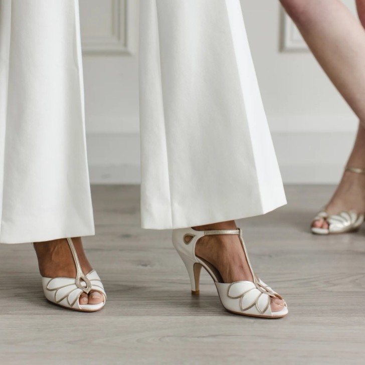 Rachel Simpson Mimosa Ivory Leather Vintage T-Bar Wedding Shoes