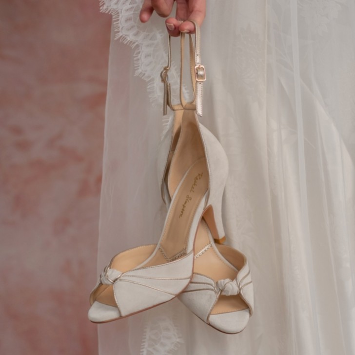 Rachel Simpson Olivia Ivory Suede Knot Peep Toe Heeled Sandals