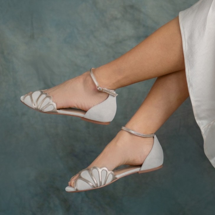 Rachel Simpson Willow Ivory Suede Art Deco Flat Sandals