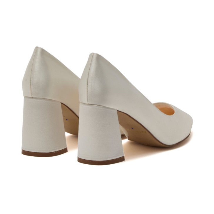 Rainbow Club Aria Dyeable Ivory Satin Block Heel Court Shoes