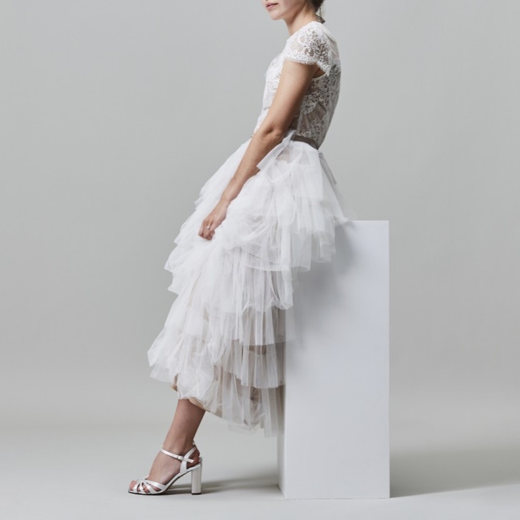 Rainbow Club Blake Dyeable Ivory Satin Block Heel Strappy Sandals