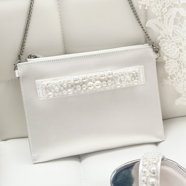 Rainbow Club CeCe Ivory Satin and Pearl Clutch Bag