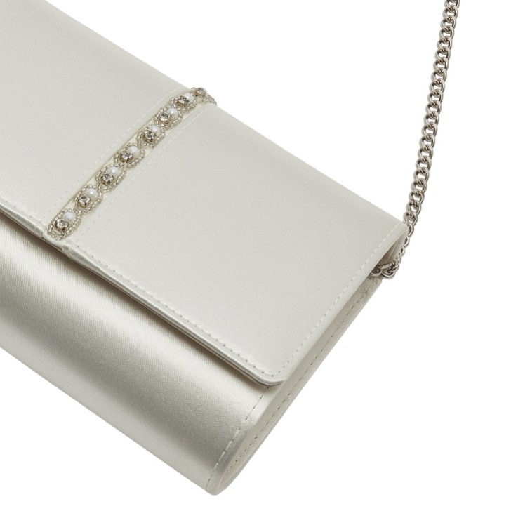 Rainbow Club Claudia Dyeable Ivory Satin Embellished Clutch Bag
