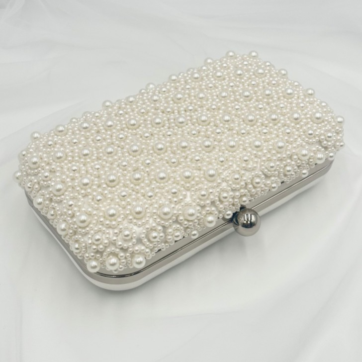 Rainbow Club Cora Dyeable Ivory Pearl Embellished Box Clutch Bag