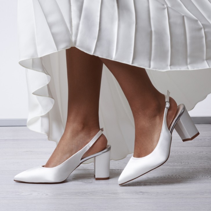 Rainbow Club Faith Dyeable Ivory Satin Wide Fit Slingback Block Heels