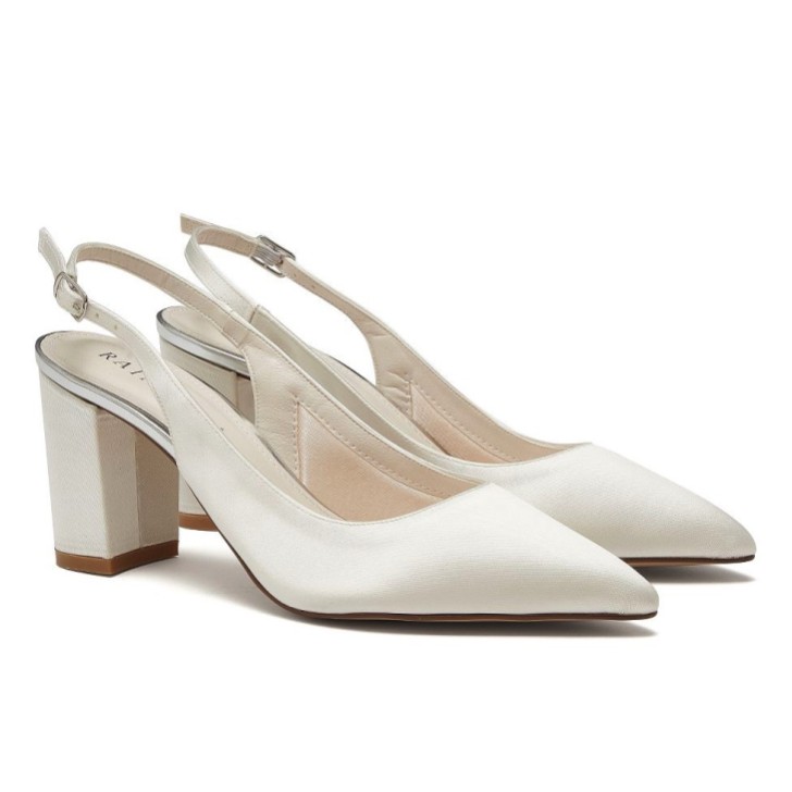 Rainbow Club Faith Dyeable Ivory Satin Wide Fit Slingback Block Heels