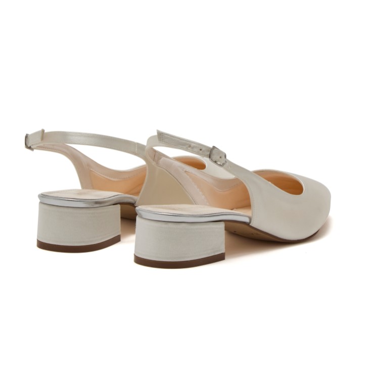 Rainbow Club Faith Low Dyeable Ivory Satin Wide Fit Slingback Block Heels