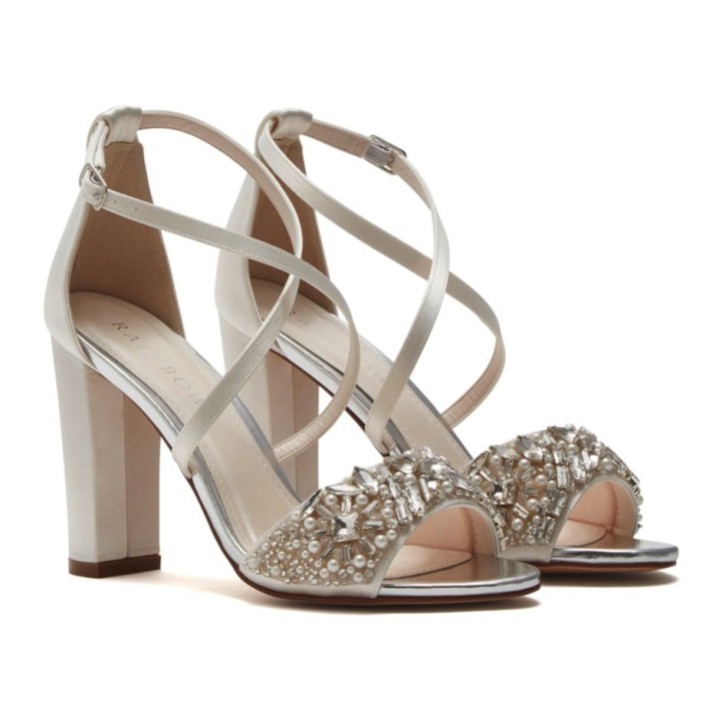 Rainbow Club Fern Elfenbein Satin verschönert High Block Heel Sandalen