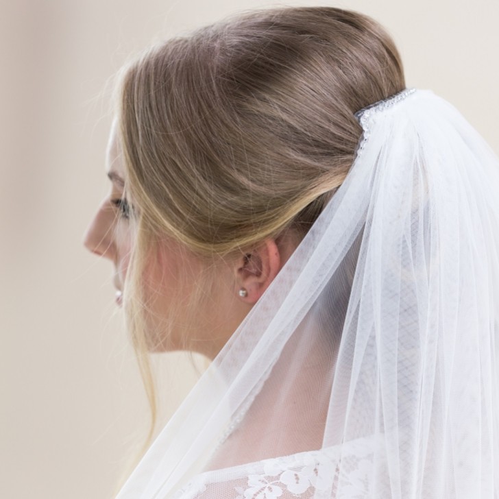 Rainbow Club Flame Ivory Diamante Edge Chapel Length Veil