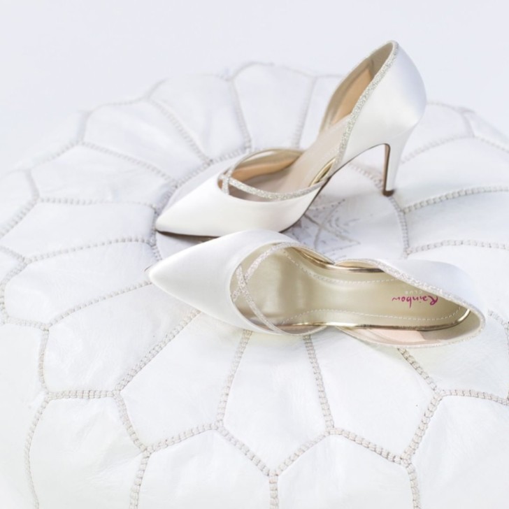 Rainbow Club Georgia Dyeable Ivory Satin and Silver Glitter Court Shoes