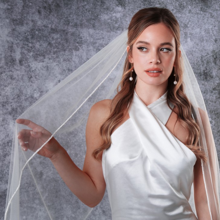 Rainbow Club Harmony Ivory Single Tier Beaded Edge Chapel Veil