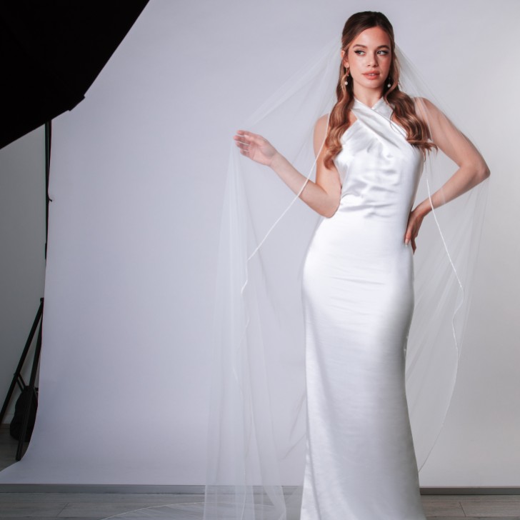 Rainbow Club Harmony Ivory Single Tier Beaded Edge Chapel Veil