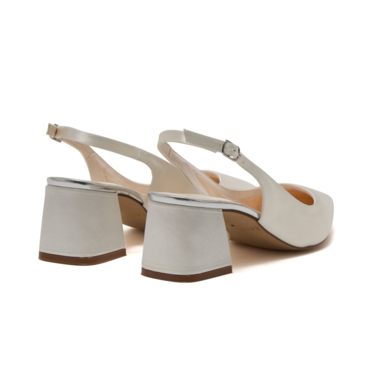Rainbow Club Hazel Dyeable Ivory Satin Low Block Heel Slingbacks