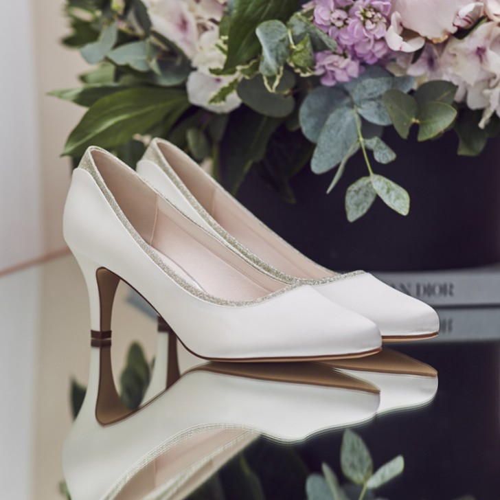 Rainbow Club Jara Dyeable Ivory Satin and Silver Glitter Wide Fit Court Shoes