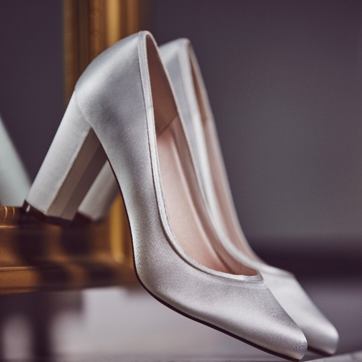 Rainbow Club Keily Dyeable Ivory Satin Block Heel Court Shoes