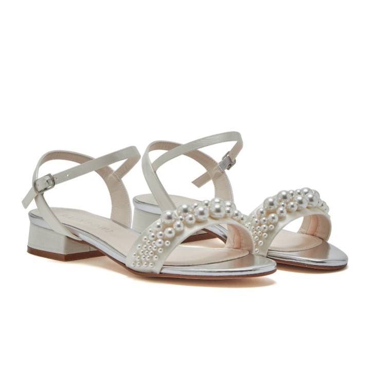 Rainbow Club Kendall Ivory Satin Pearl Flat Bridal Sandals