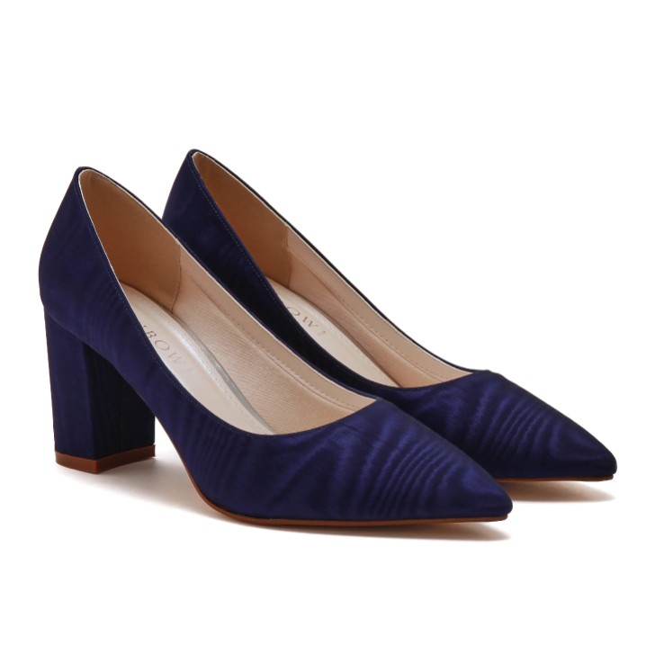 Rainbow Club Maeve Navy Moiré Block Heel Court Shoes
