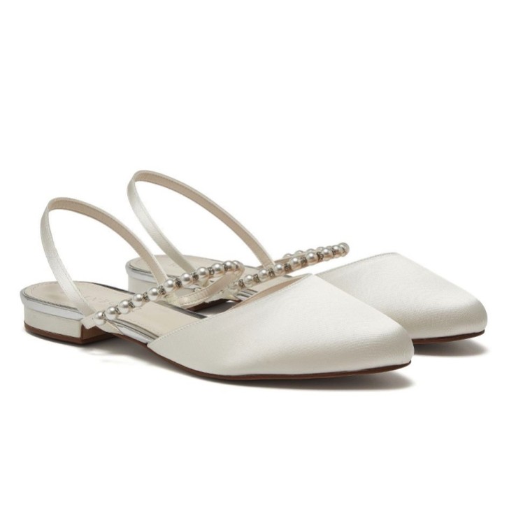 Rainbow Club Romi Dyeable Ivory Satin Slingback Pumps with Pearl Detail