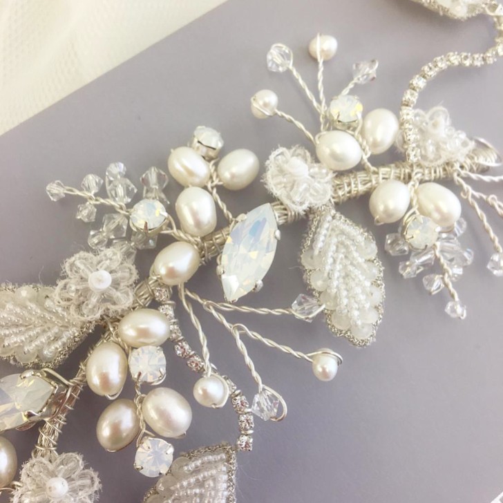 Rebekah Freshwater Pearl and Opal Crystal Floral Hair Vine