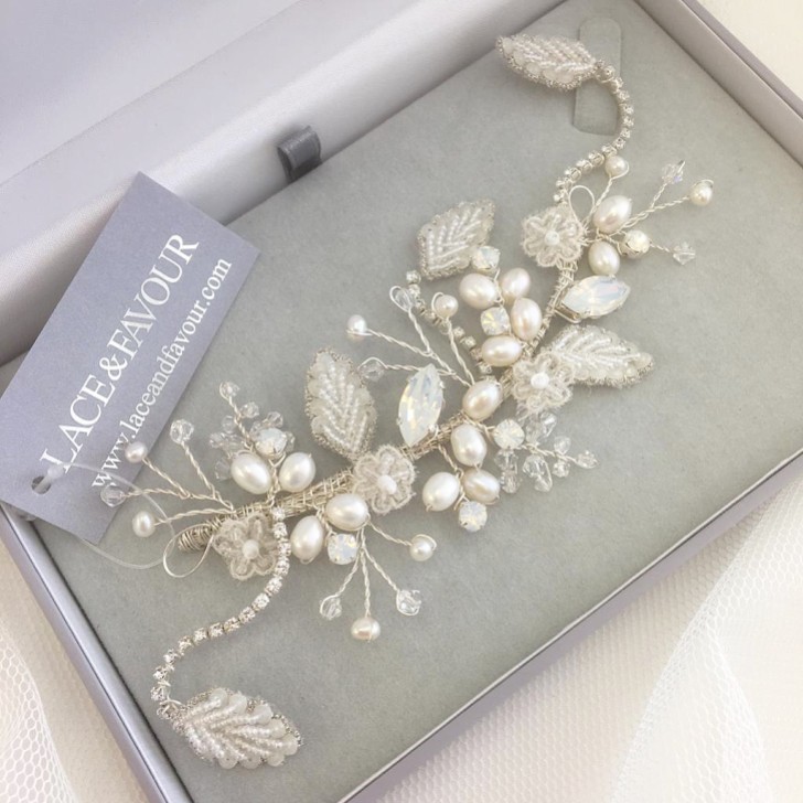 Rebekah Freshwater Pearl and Opal Crystal Floral Hair Vine