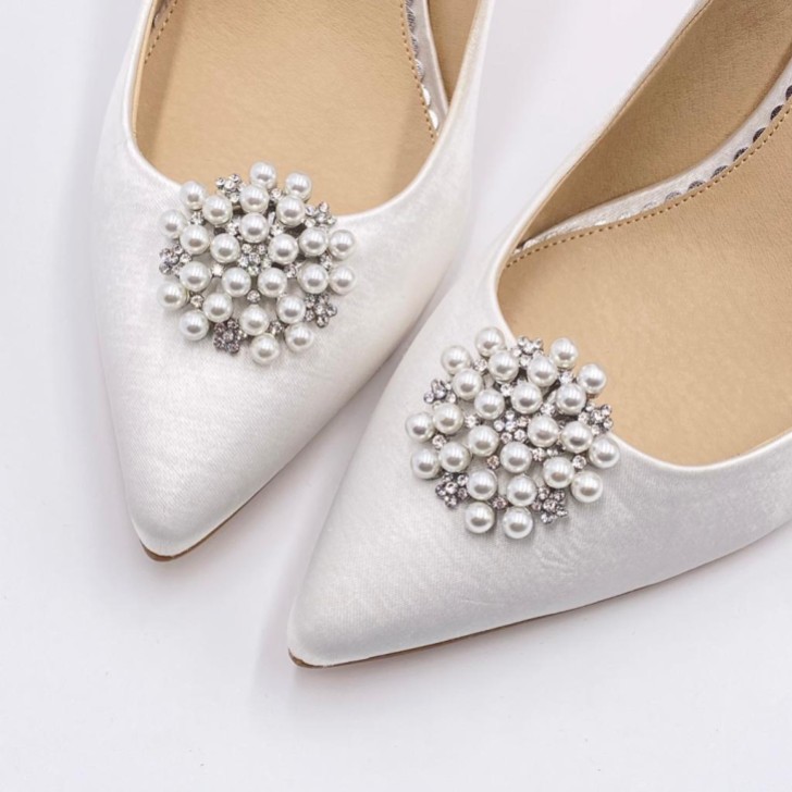 Rivoli Pearl and Crystal Brooch Shoe Clips