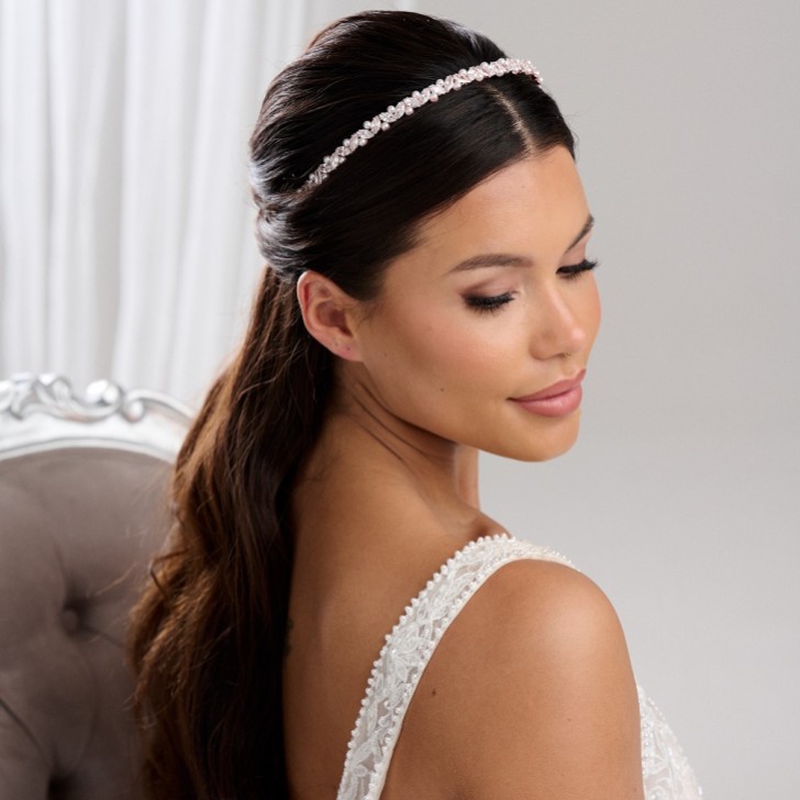 Rochelle Rose Gold Narrow Crystal and Pearl Headband