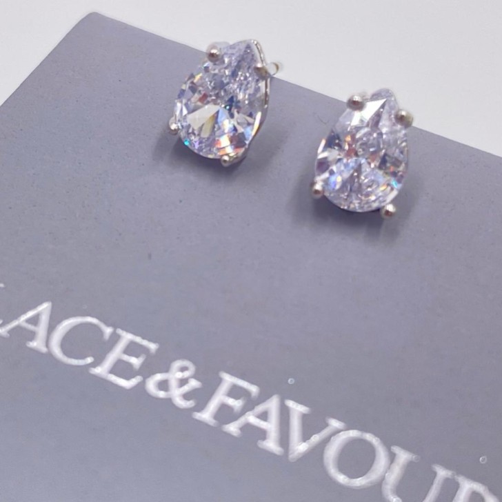 Roma Silver Cubic Zirconia Teardrop Stud Earrings