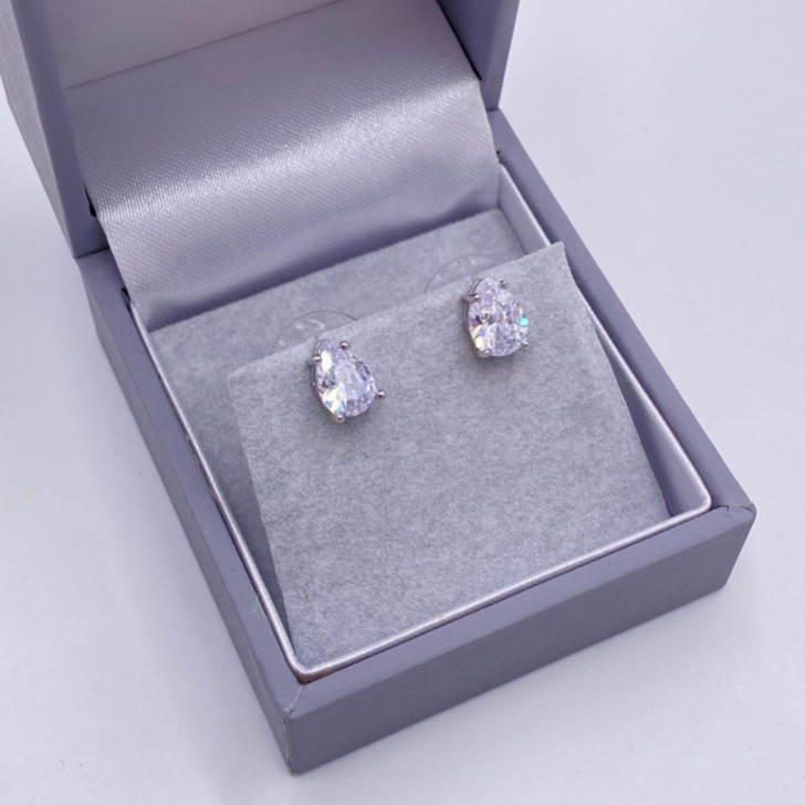 Roma Silver Cubic Zirconia Teardrop Stud Earrings