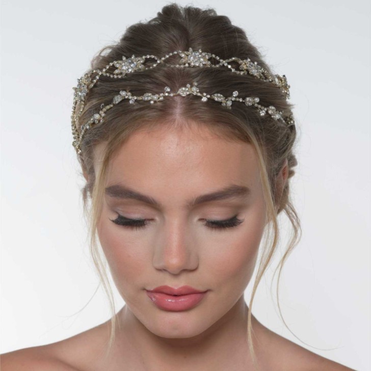 Rosalie Gold Crystal Double Wedding Hair Vine