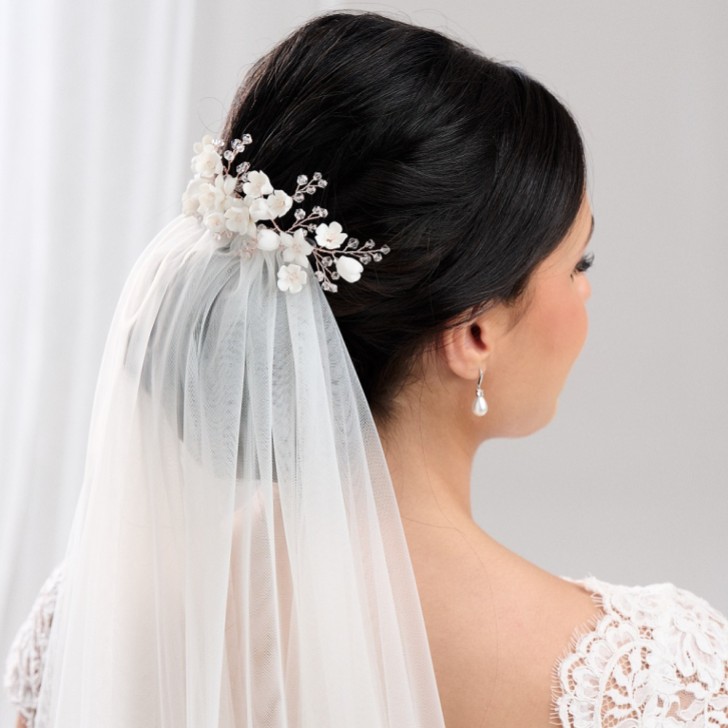 Rosewood Porcelain Flowers and Crystal Hair Comb (Rose Gold)