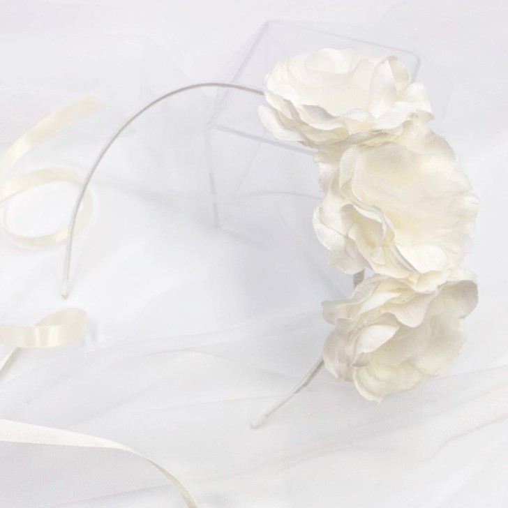 Rosie Three Flower Ivory Flower Girl Headband