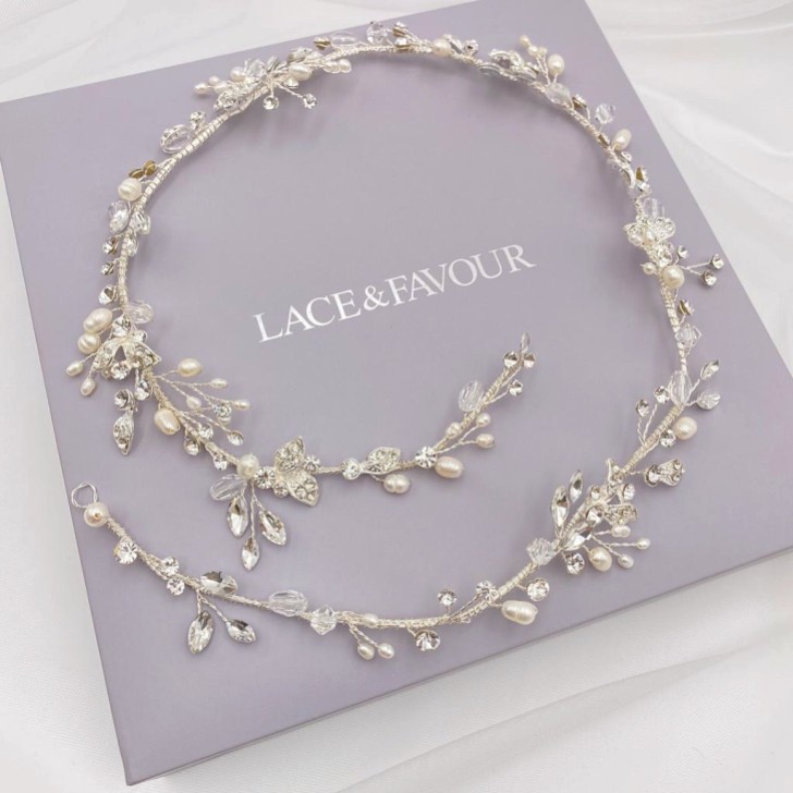 Roxanne Long Freshwater Pearl and Crystal Silver Hair Vine