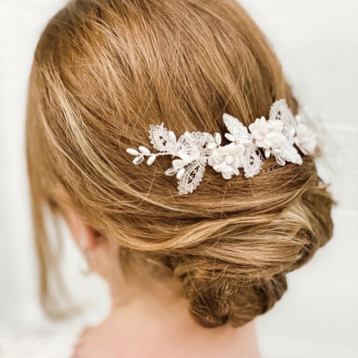 Sabrina Beaded Leaves and Opal Crystal Blush Flowers Hair Comb