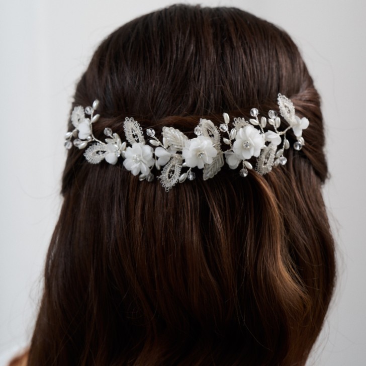 Sabrina Beaded Leaves and Crystal Flowers Hair Vine