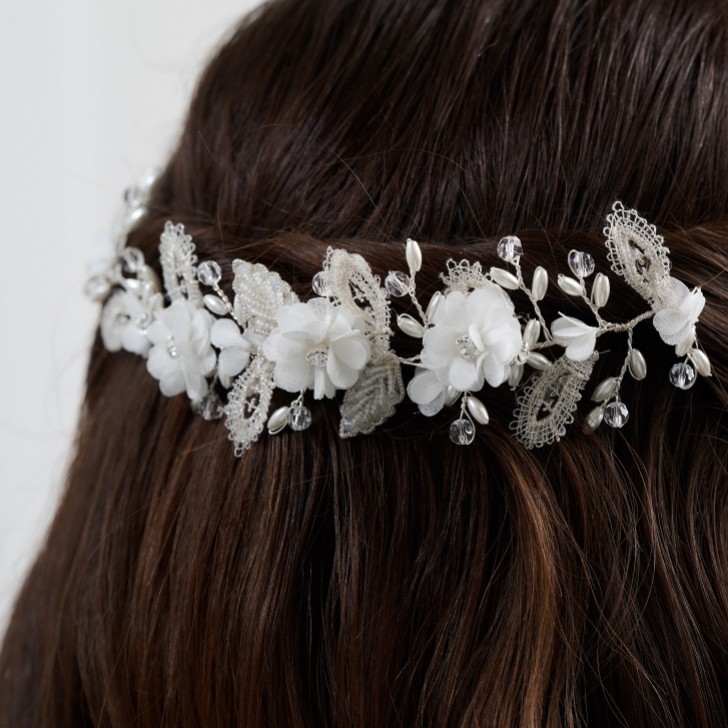 Sabrina Beaded Leaves and Crystal Flowers Hair Vine